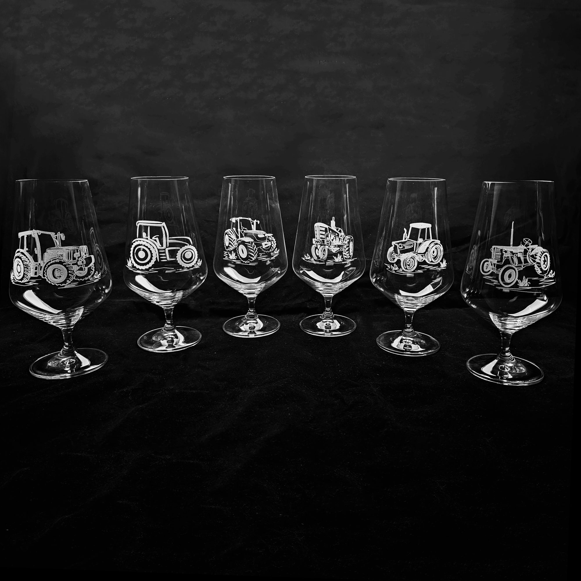 6er Set Biergläser mit Stiel Traktoren 540 ml