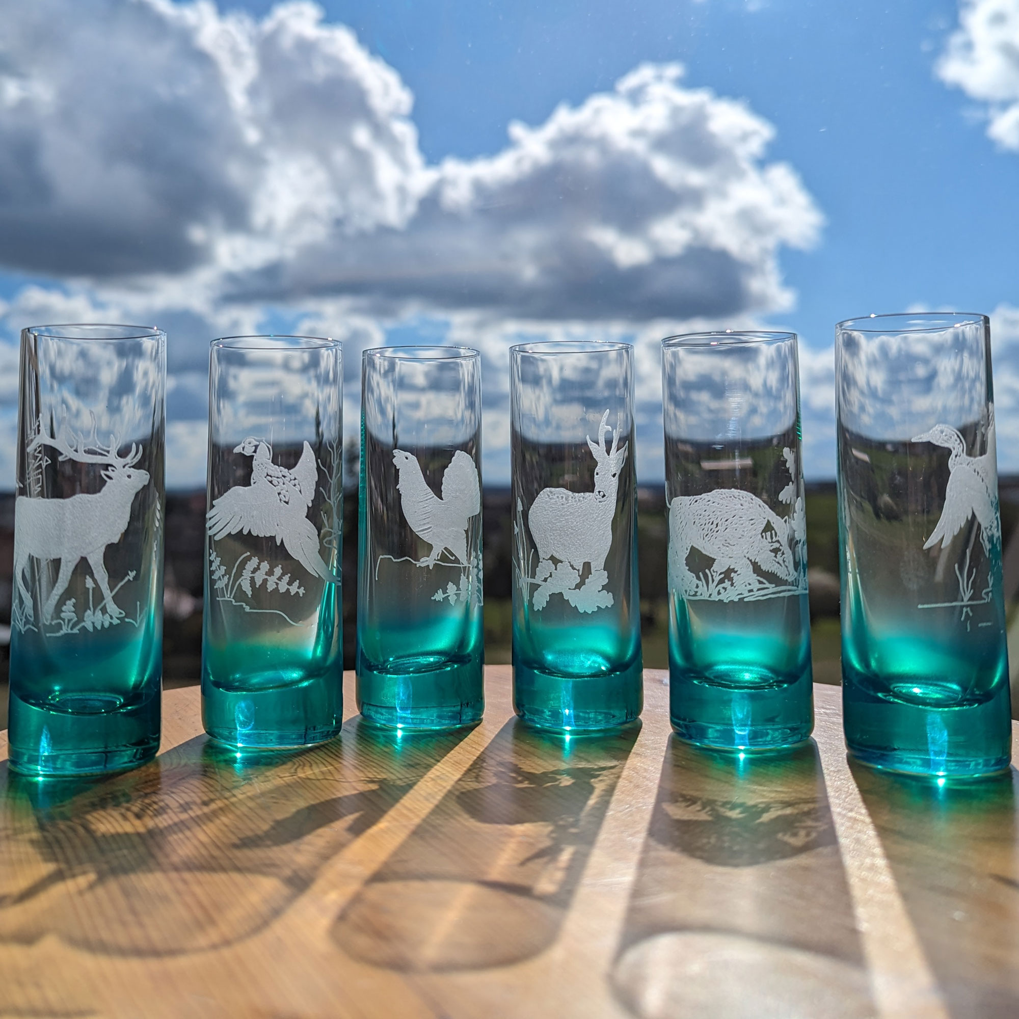 6 Schnapsgläser Jagdmotiv 50 ml grün