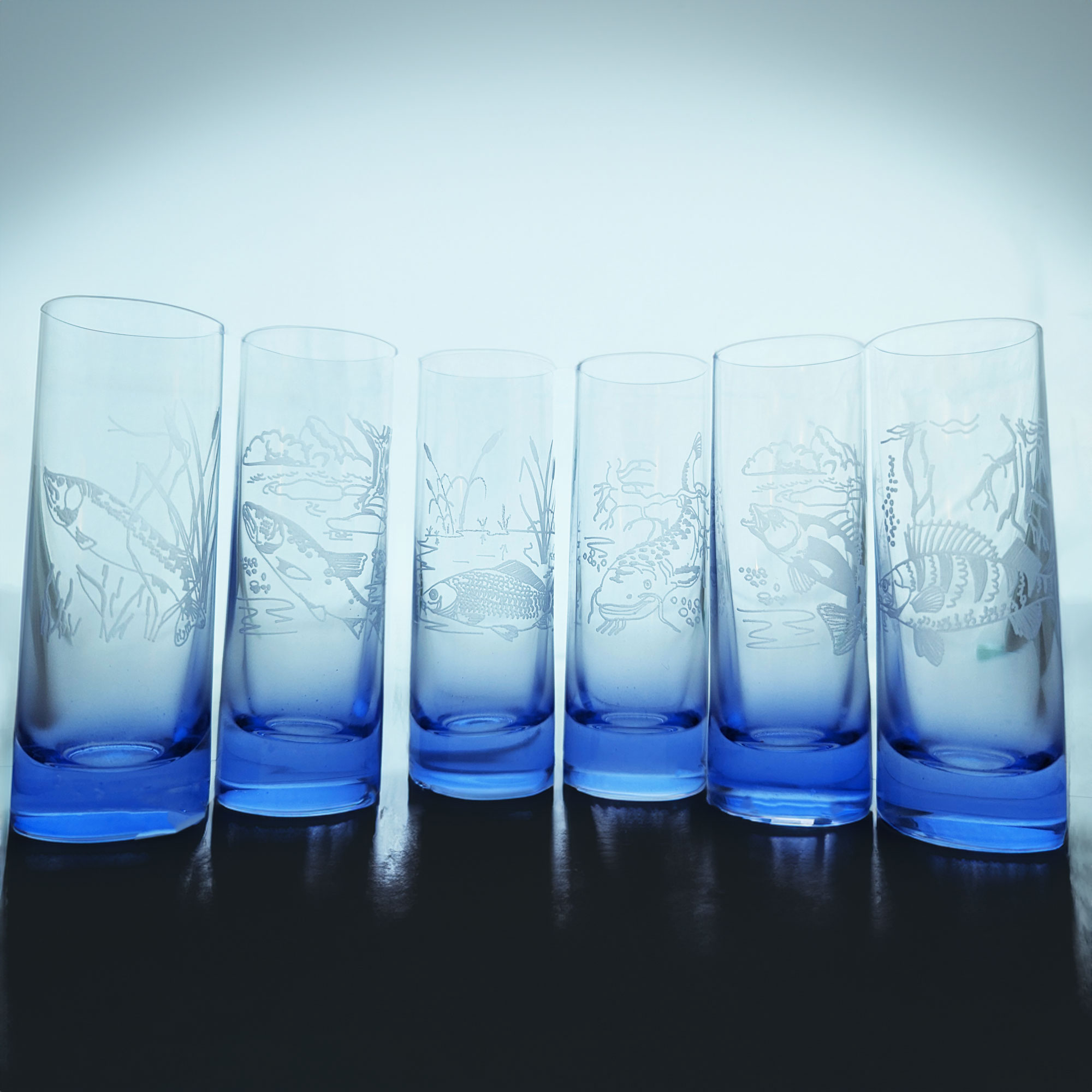 6 Schnapsgläser Fische 50 ml blau