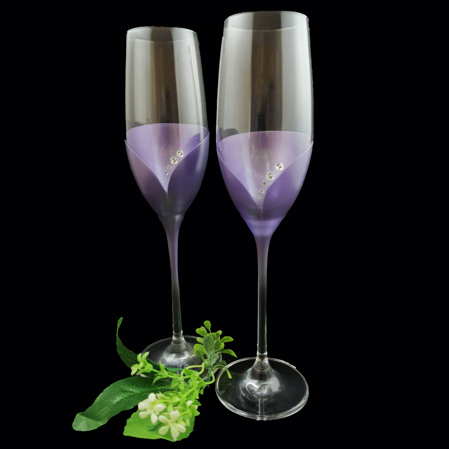 2 Hochzeitsgläser Lila mit Steinen