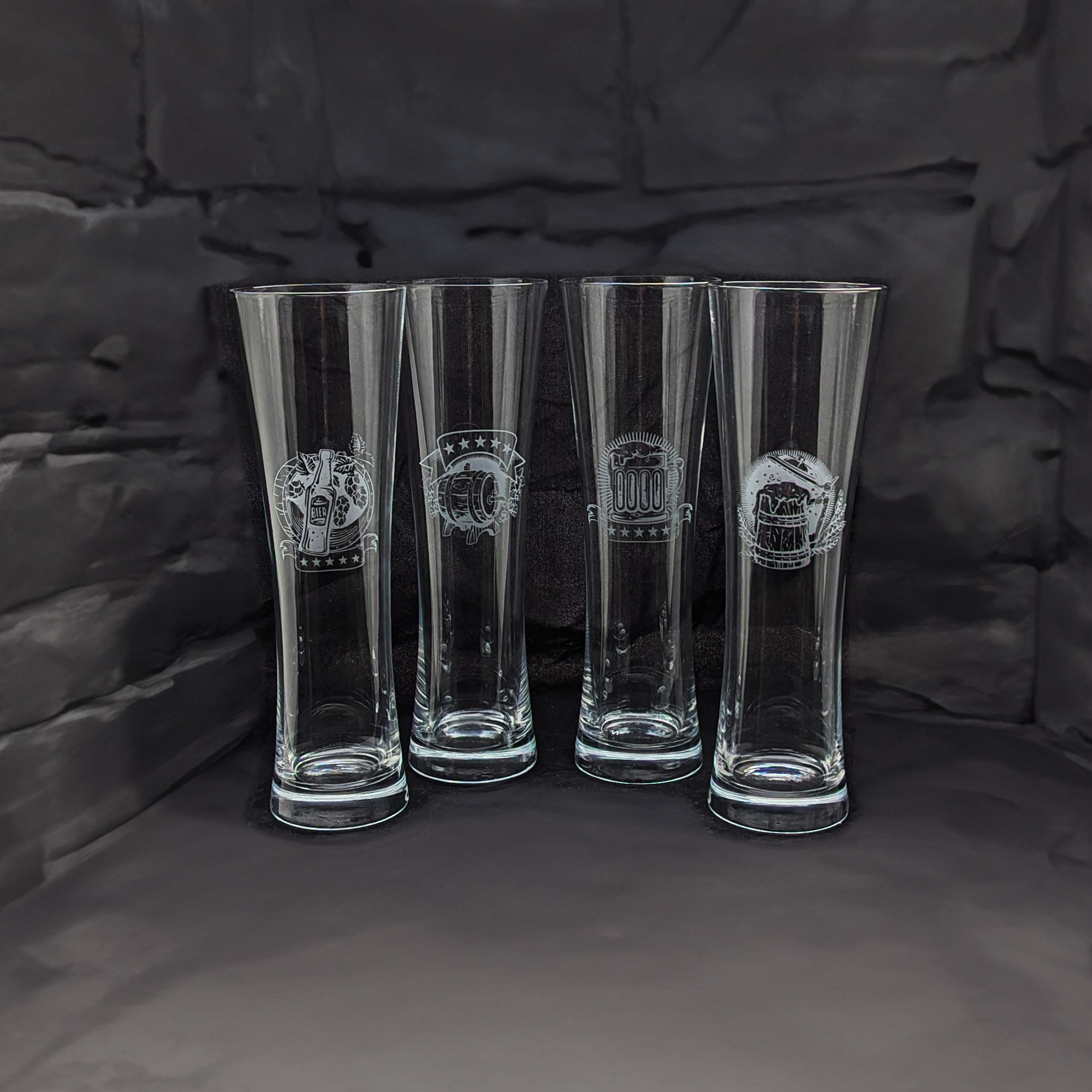 Weizenbierglas Set 4 Motive schlank