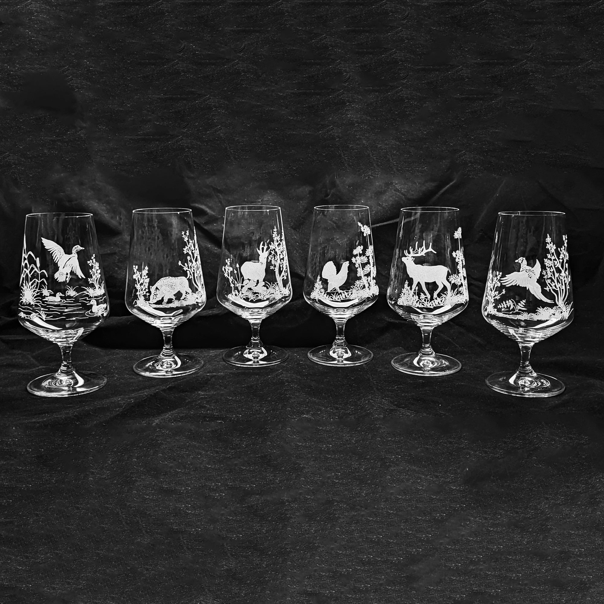 6er Set Biergläser mit Stiel Jagdmotive 380
