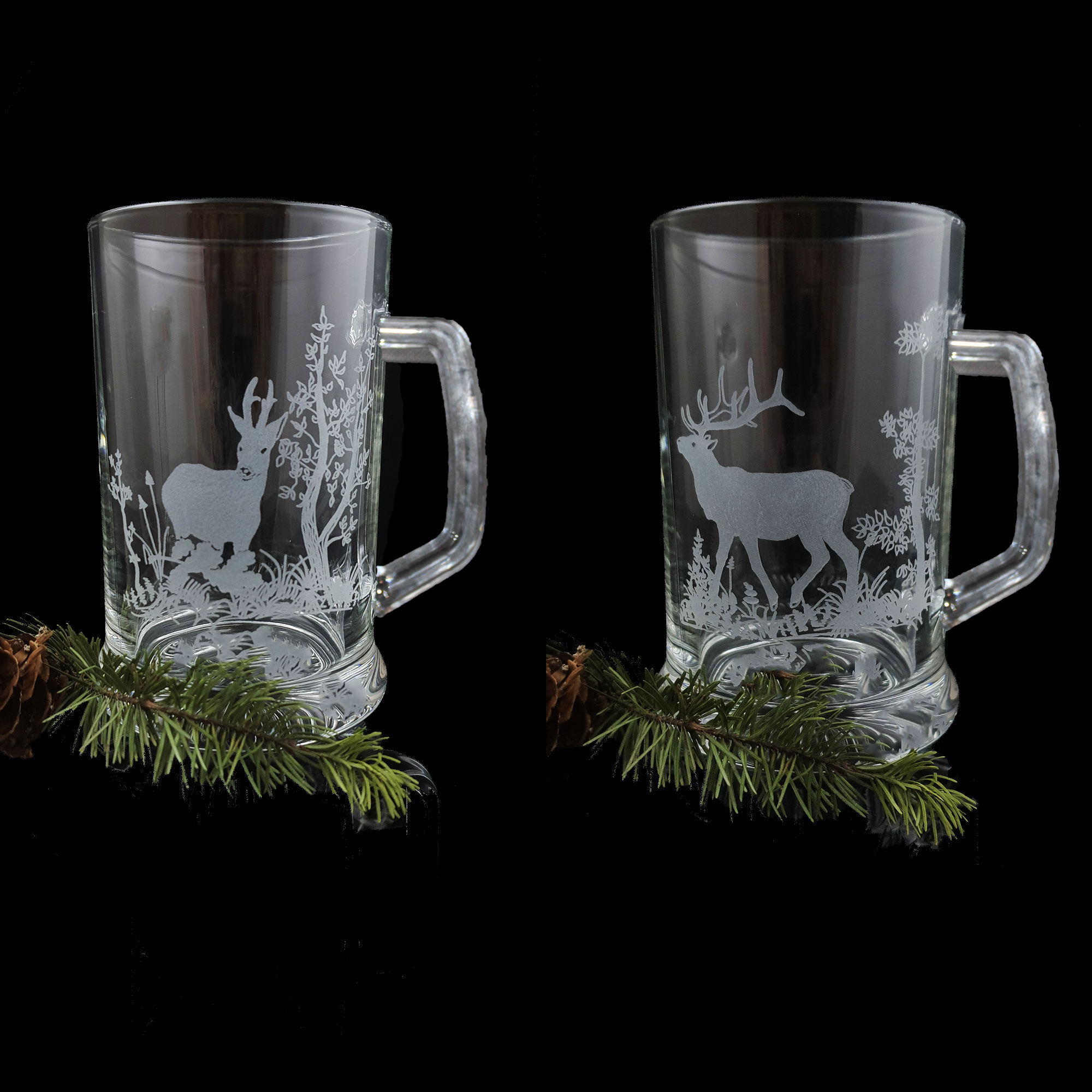 2-er Set Biergläser mit Gravur Hirsch und Reh /Pub/