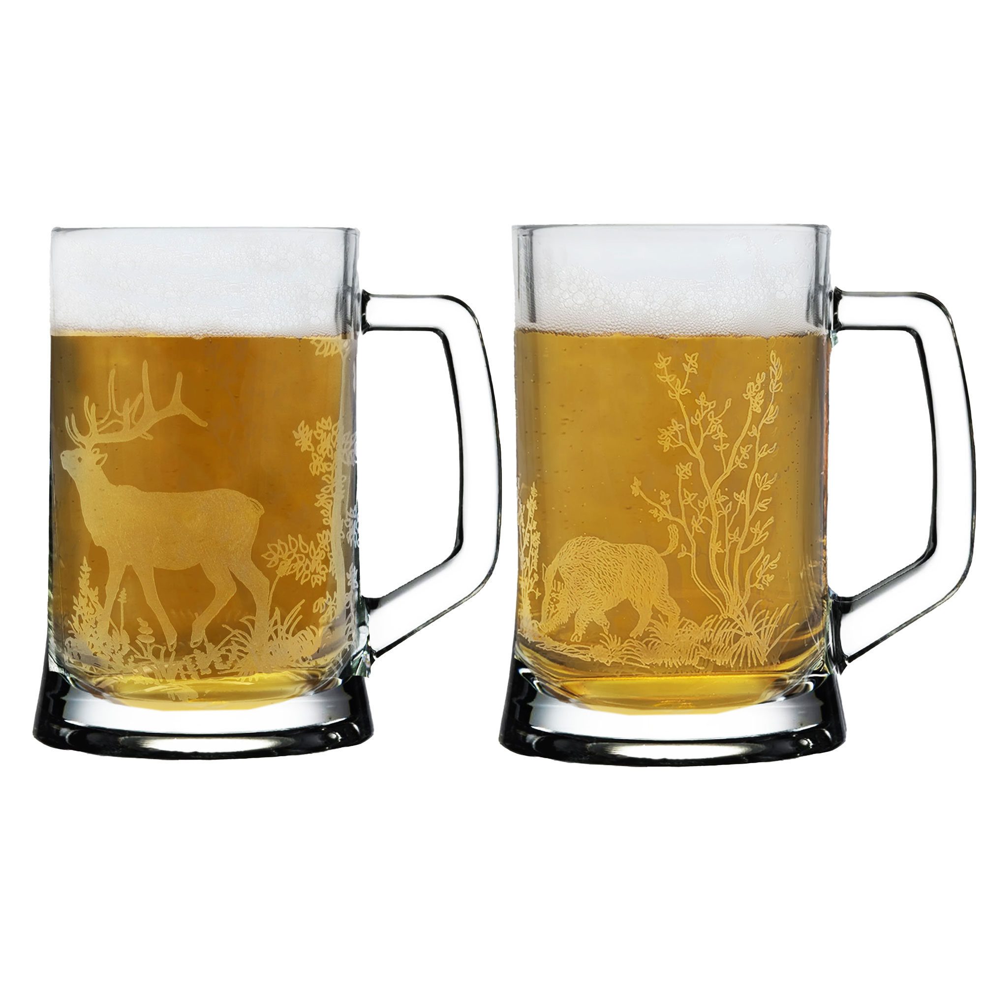 2-er Ser Biergläser mit Gravur Hirsch und Wildschwein /Pub/