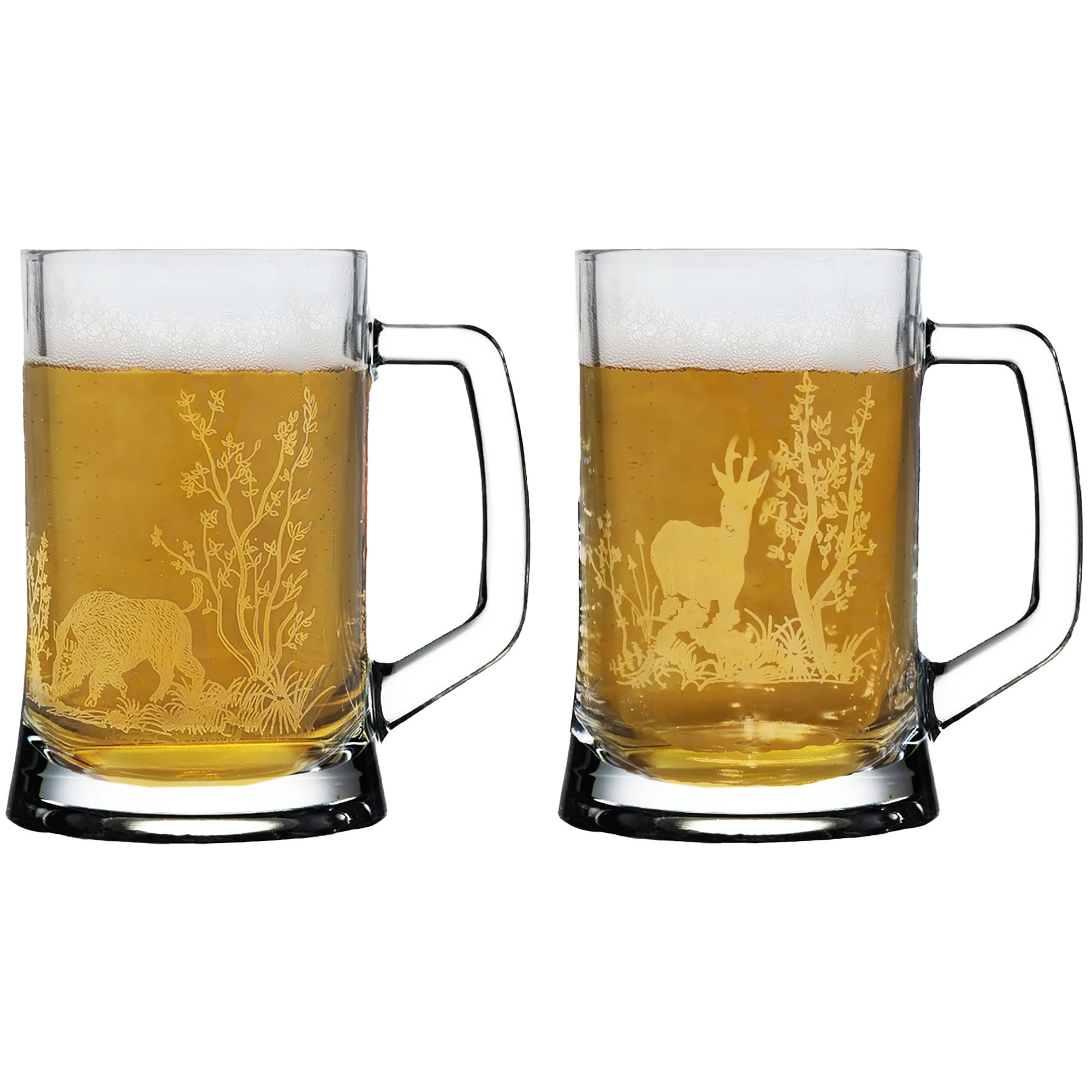 2-er Ser Biergläser mit Gravur Wildschwein und Reh /Pub/
